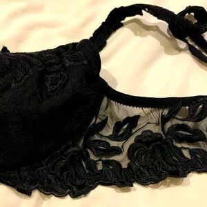 Luxury LISA CHARMEL black lace bra lace sides and back 36 B  French 95, Eur 80